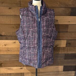 Lands' End Women's Quilted Puffer Zip Navy/Burgundy Vest Jacket Size Large